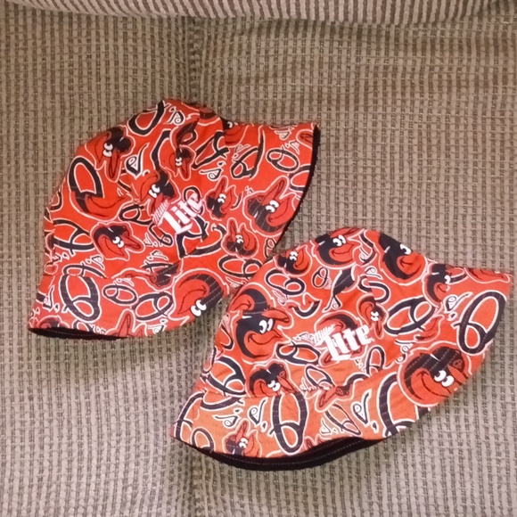 🆕Baltimore Orioles Baseball Miller Lite Bucket Hat Orange & Black Set of 2 Hats - Picture 2 of 12